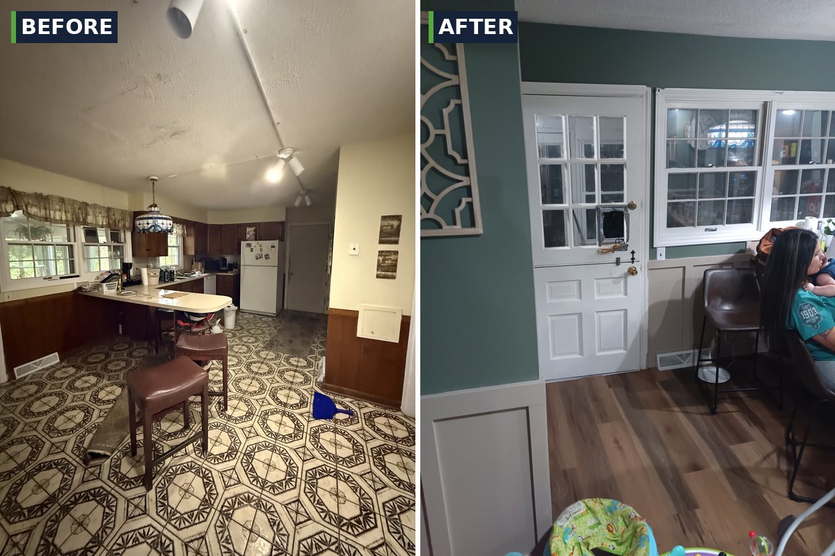 Kitchen flooring and paint before and after